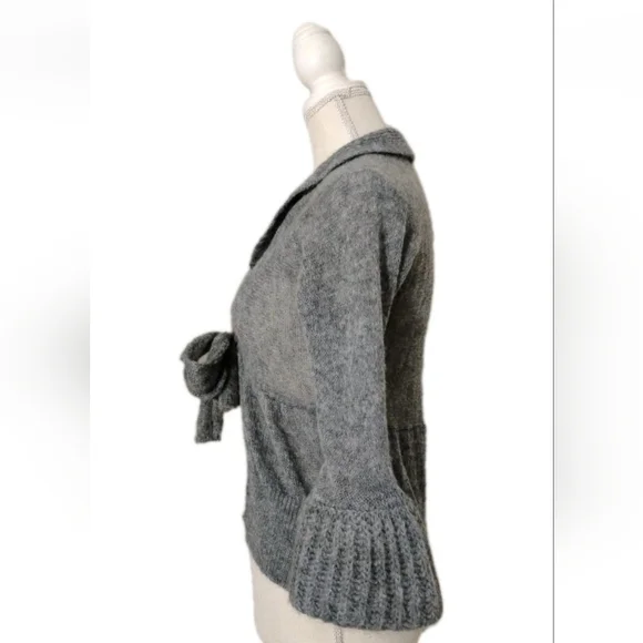 Sisley Gray Cardigan Sweater Mohair Blend Women's Size M Romania Soft Cozy - Picture 3 of 6